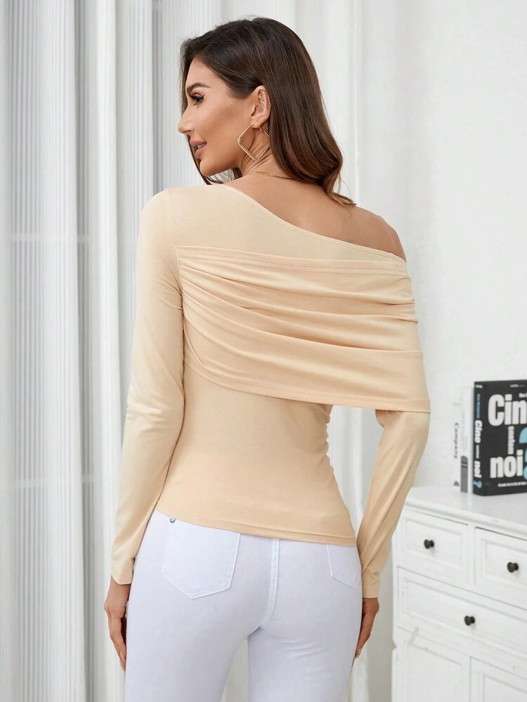 Women's Solid Color Off Shoulder T-shirt