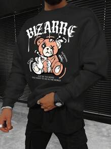 Manfinity EMRG Nam Gấu Hoạt hình In Áo nỉ - màu đen - Xem 1