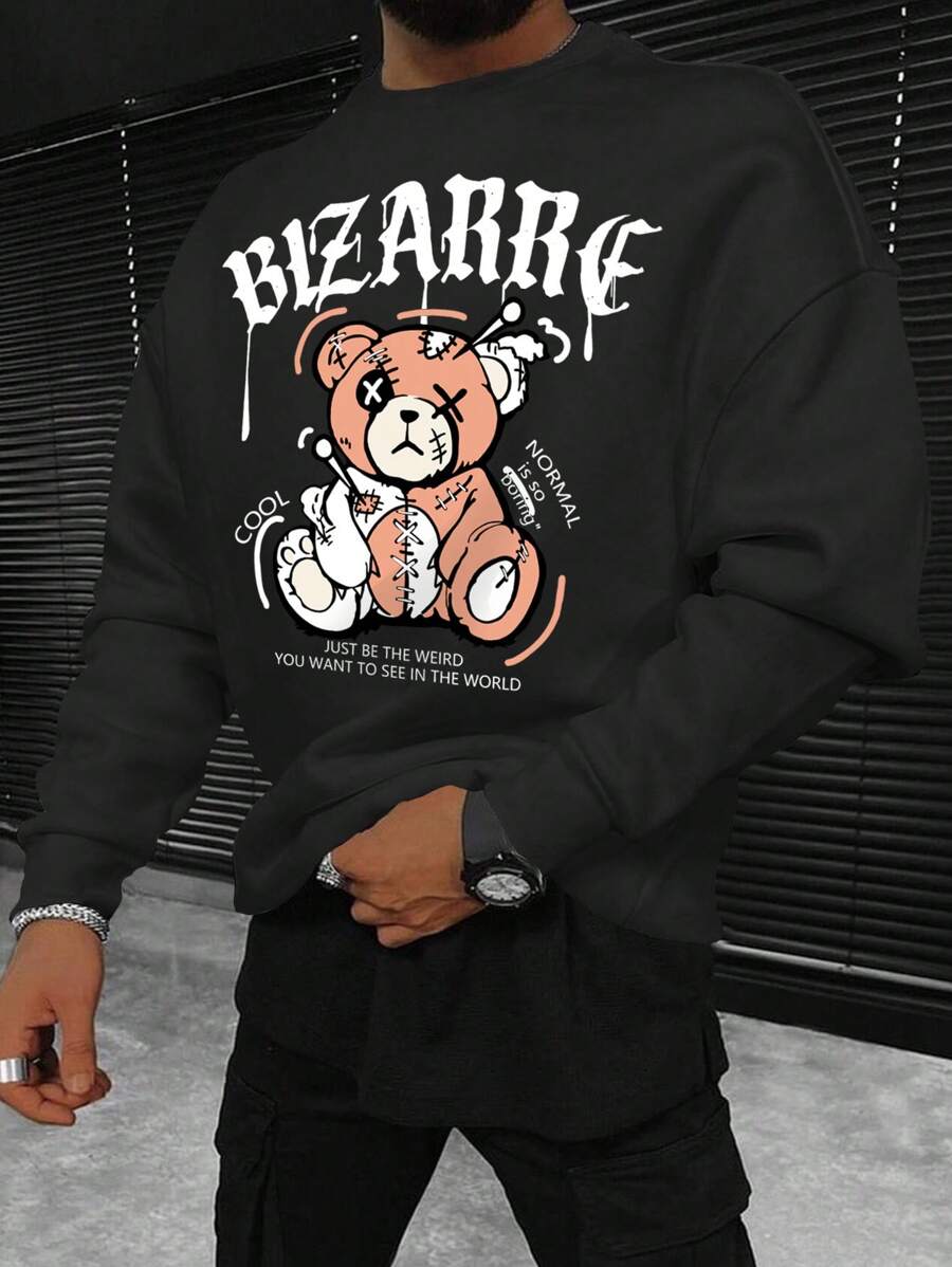 Manfinity EMRG Nam Gấu Hoạt hình In Áo nỉ - màu đen - Xem 1