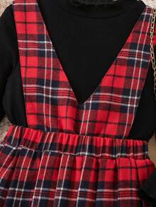 SHEIN 小/年輕女孩的白色毛衣和紅格裙套裝 - 紅色 - 查看 4