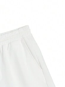 SHEIN Artist Men's Solid Color Casual Shorts, Holiday, New Year - White - View 3