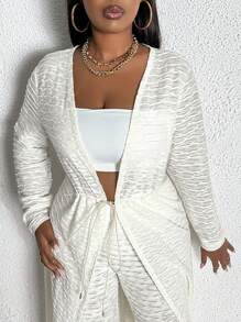 Slaydiva X-Plus Size Textured Fabric Twisted Top And Legging Set - Apricot - View 6