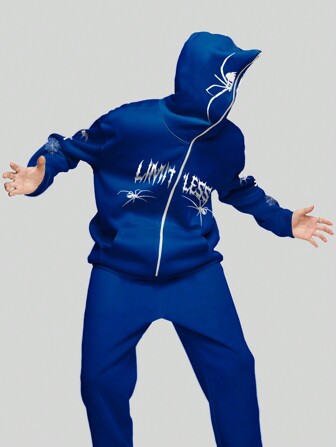 Goth Hoodie Con Letras Gráficas Con Cremallera Para Hombre