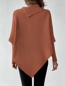 SHEIN Clasi 女款純色羅紋針織不對稱下擺蝙蝠袖毛衣 - 咖啡棕 - 查看 2