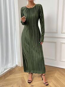 Chiquease 女士薄款褶皱长裙 超长款女士服装 - 綠色 - 查看 5