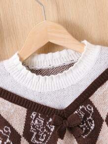 SHEIN Girls' Diamond Pattern Color Block Sweater