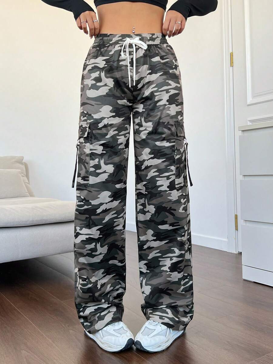 SHEIN EZwear Của phụ nữ Ngụy trang Dệt Quần Cargo - Nhiều màu - Xem 1