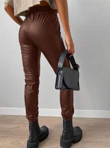 EURMUSE Pantalones de cintura con cordón de recubierto - Marrón - Ver 2