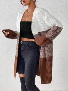 SHEIN Essnce 女士紋理彩塊休閒開衫毛衣 - 彩色 - 查看 5