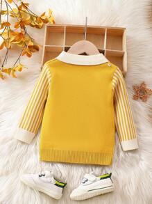 Infant Boys' Sweater With Text And Stripe Pattern - Yellow - View 2