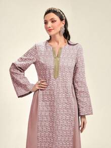 Al Najma 女式缺口领口提花和带子拼接连衣裙，端庄