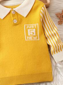 Infant Boys' Sweater With Text And Stripe Pattern - Yellow - View 5