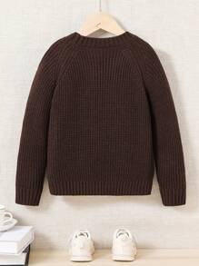 Suéter De Punto Acanalado Con Manga Raglán De Color Liso Para Niño - Marrón Chocolate - Ver 6