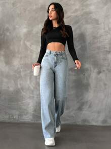 SHEIN Tall Casual High Waist Straight Leg Jeans