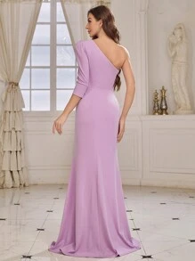 SHEIN Belle One Shoulder Bow Knot Decorated High-Slit Mermaid Bridesmaid Dress