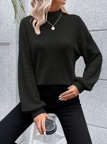 SHEIN Frenchy 純色立領垂墜肩t恤 - 黑色 - 查看 1