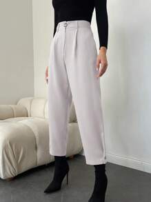 EURMUSE High Waist Slant Pocket Suit Pants - Beige - View 1