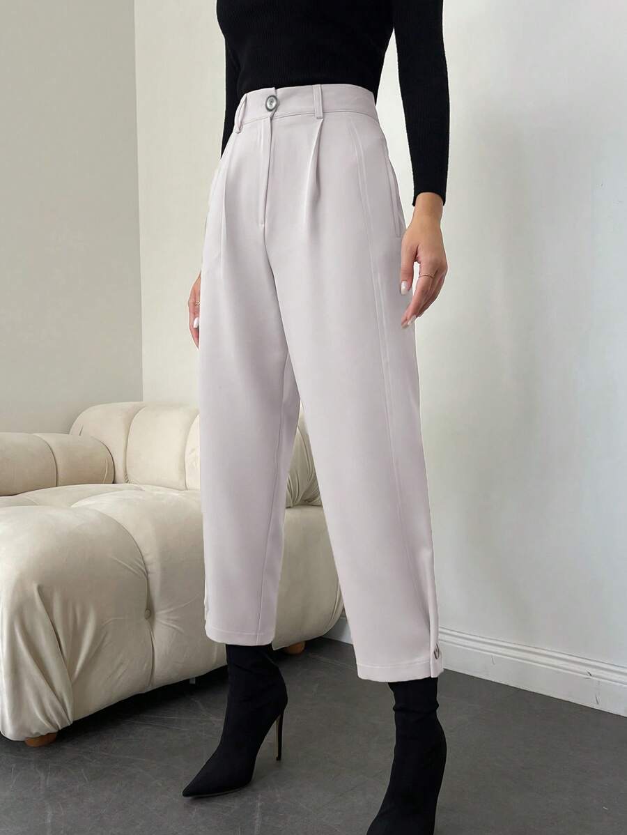 EURMUSE High Waist Slant Pocket Suit Pants - Beige - View 1