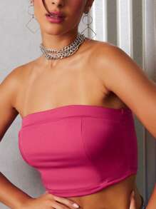 SHEIN Quý cô Màu thuần Quây Quần skinny Áo - Màu Hồng Tươi - Xem 5