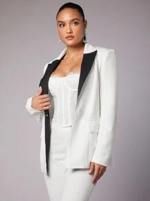 SHEIN BAE Panel Tương phản Cổ áo Áo vest - Đen và trắng - Xem 5