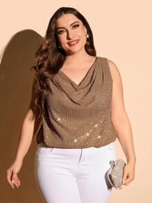 SHEIN Clasi 大尺碼亮片翻領襯衫 - 金色 - 查看 4