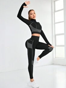 Yoga Trendy Seamless Women's Sportswear Set - Black - View 6