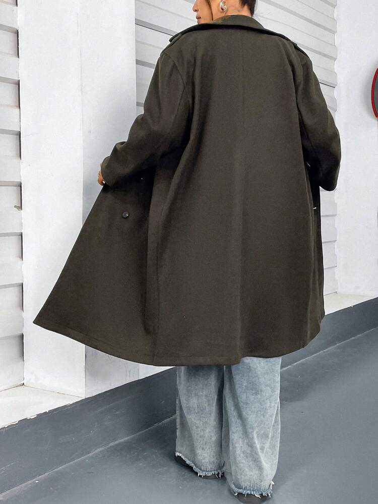 Plus Size Solid Color Lapel Double Breasted Woolen Coat Fall Cloth For Women