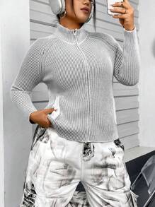 Flirla Women's Plus Size Zipper Up Cardigan Sweater - White - View 4