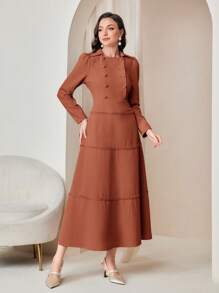 Modelyn Của phụ nữ Ống tay áo Đầm Với Vòng cổ - Màu nâu  Mocha - Xem 3