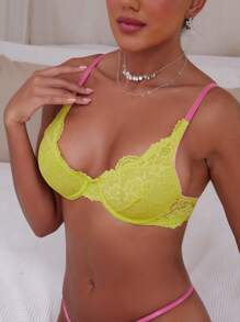 SHEIN 蕾絲push-up胸罩 - 綠色 - 查看 1