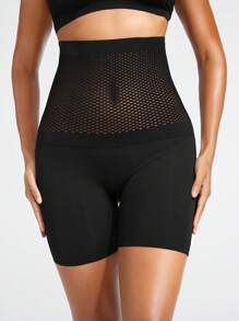 SHAPORA Pantalones Cortos Moldeadores Con Empalme De Rejilla Para Mujer - Negro - Ver 6