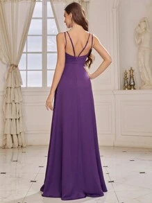 SHEIN Belle Vestido De Dama De Honor Para Adulto Con Cuello En V, Doble Correa Y Abertura Alta