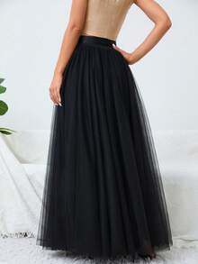 Casual Black Polyester Maxi Skirt For Women With Stylish Slit And Knot Design Split Thigh Detailing - Black - View 3