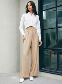 Anewsta Women's Plain Suit Pants With Button Details - Khaki - View 7