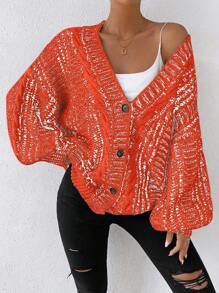 SHEIN Unity Solid Color Drop Shoulder Buttoned Cardigan Fall Cloth For Women - Orange - View 5