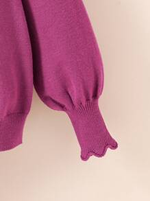 SHEIN 女童荷叶边肩部荷叶边立领灯笼袖毛衣 - 紫色 - 查看 3