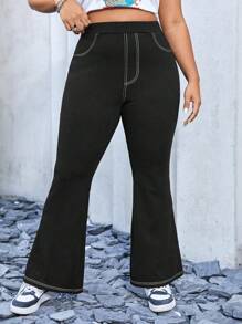 SHEIN EZwear Women's Plus Size Flared Pants - Black - View 3