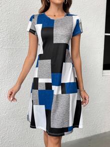 EMERY ROSE 女士夏季短袖色塊圓領裙 - 彩色 - 查看 1