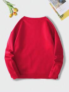 SHEIN LUNE 女款標語印花抓絨運動衫 - 紅色 - 查看 2