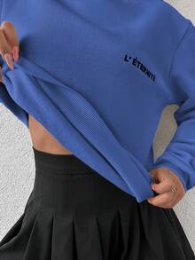 RueChic Của phụ nữ In thư Áo nỉ - Màu xanh lam - Xem 5