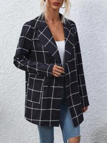 SHEIN LUNE Women's Plaid Double-Breasted Coat Fall Cloth For Women - Black - View 5