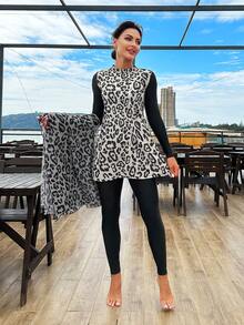 Swim Mulvari Women's Leopard Print Pattern Vest Top Burkini - Multicolor - View 3
