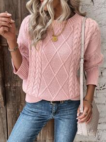 SHEIN Frenchy Màu hồng Cable Áo len dệt kim - Hồng - Xem 3