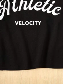 SHEIN 青少年男孩寬鬆的大學風色塊polo衫，短袖上印有字母印花和對比色領口 - 黑色 - 查看 3