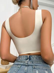 網紗拼接胸罩 - 杏色 - 查看 2