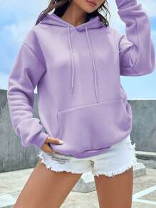 INAWLY Kangaroo Pocket Drop Shoulder Drawstring Thermal Lined Hoodie,Long Sleeve Tops - Violet Purple - View 4