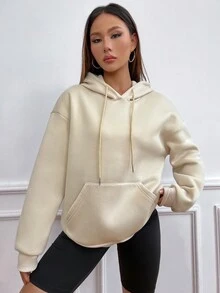 SHEIN Unity 女用蝴蝶與標語印花抽繩連帽運動衫 - 杏色 - 查看 2