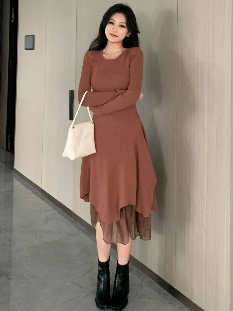 Women's Slim Fit Asymmetrical Hem Sweater Dress