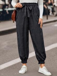 SHEIN LUNE Của phụ nữ Kích thước lớn Nếp gấp cao eo Thắt lưng Quần - Màu xanh hải quân - Xem 2
