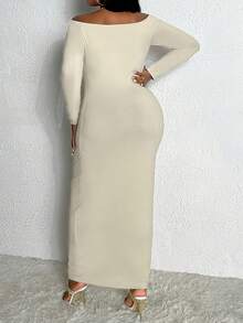 Slaydiva Hơn Off Shoulder Váy bodycon - Màu be - Xem 2